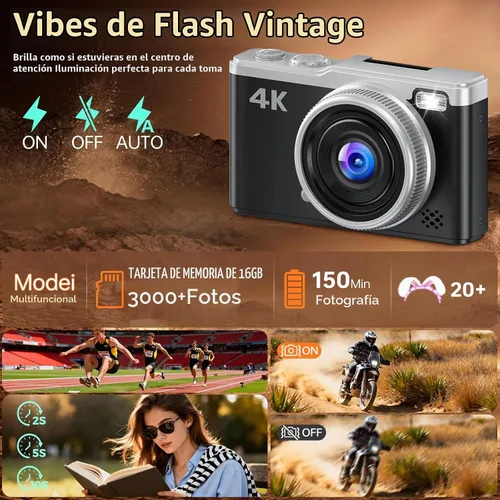 Vista 8 de MaxMango Cámara digital, cámara de vlogging de 64 MP y 2.4 pulgadas para principiantes, pantalla abatible de 180°, apunta y dispara, cámaras Negro