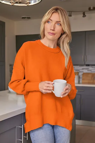 Vista 30 de Lillusory - Suéter extragrande con mangas de murciélago y cuello redondo para mujer, prenda moderna de otoño de tejido de punto sin botones