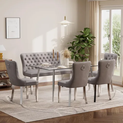 Vista 92 de Baysitone Juego de mesa de comedor de cristal de 51 pulgadas para 4, juego de 5 piezas de comedor moderno, mesa de cocina rectangular de vidrio