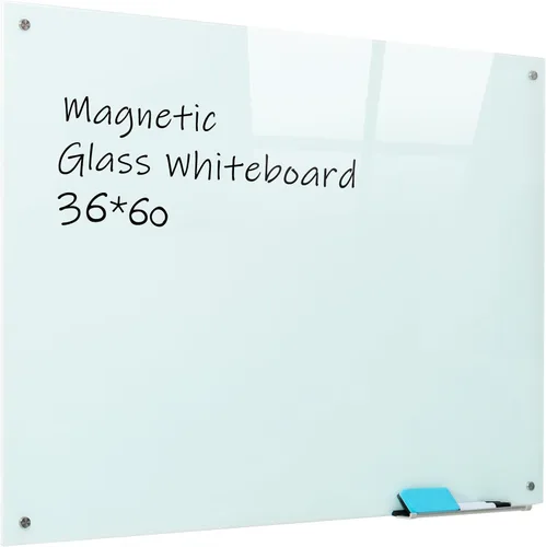 Vista 11 de Pizarra blanca magnética de cristal, 24 x 36 pulgadas, sin marco, pizarra blanca de borrado en seco, superficie montada en la pared para oficina