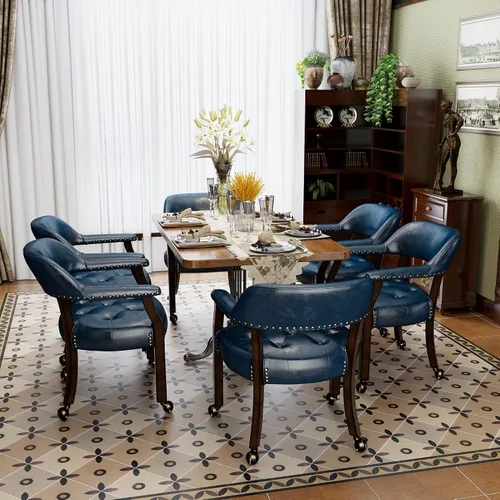 Vista 23 de Juego de 2 sillas de comedor con ruedas, poliuretano gris antiguo Gris (Antique Grey)