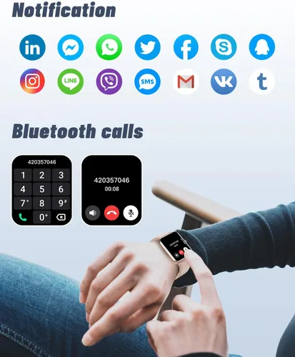 Vista 3 de GRV Reloj inteligente para mujer, llamada Bluetooth, para iPhone Android Rosa bebé