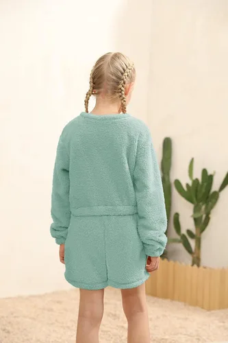 Vista 4 de Mafulus Conjunto de pantalones de dos piezas para niñas, cómodos, ligeros, de manga larga, con bolsillos