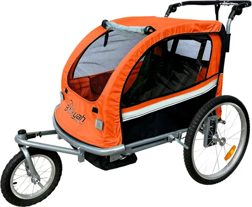 Vista 8 de Booyah Strollers Remolque de bicicleta de bebé doble 3 en 1 para niños, carriola, cochecito con suspensión, capacidad de 88 libras, diseño apto