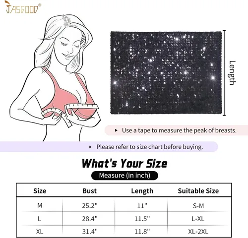 Vista 6 de JASGOOD Tops cortos de lentejuelas brillantes para mujer, tops de tubo metálicos sin tirantes, corsé de sirena con purpurina para fiesta y club