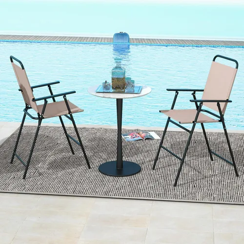 Vista 4 de Giantex Juego de 2 sillas de bar plegables para exteriores, sillas de patio con respaldo, reposabrazos, reposapiés, marco de metal, juego de sillas