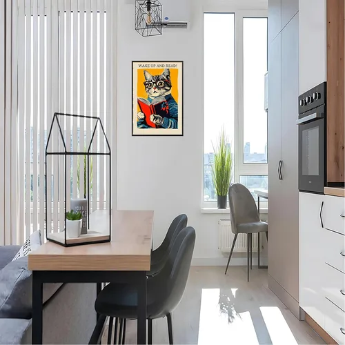 Vista 4 de Póster vintage de gato y libro, arte de pared inspirador, arte de lectura clásico para amantes de los libros, pintura para sala de estar, oficina