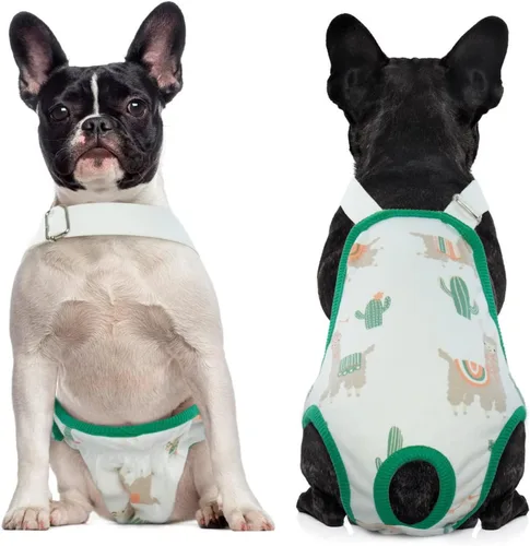 Vista 13 de QBLEEV Pañales para perras para hembra, lavables, sanitarios, con tirantes ajustables, pañales reutilizables para perros machos en celo, lindas