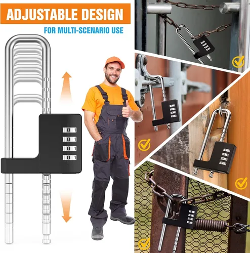 Vista 6 de Cerradura de gabinete con combinación, cerradura de armario de combinación ajustable en forma de U para armario de gimnasio, armario, vallas, Negro