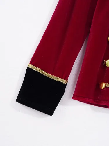 Vista 5 de Chaqueta de traje de capitán oficial de Ringmaster para niño, charreteras amarillas con flecos para Halloween, traje de baterista
