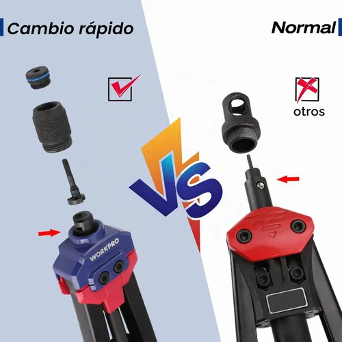 Vista 2 de WORKPRO Nutsert - Herramienta de tuerca remachadora de 16 pulgadas, kit de herramientas de remache con 11 mandriles métricos y SAE, kit surtido