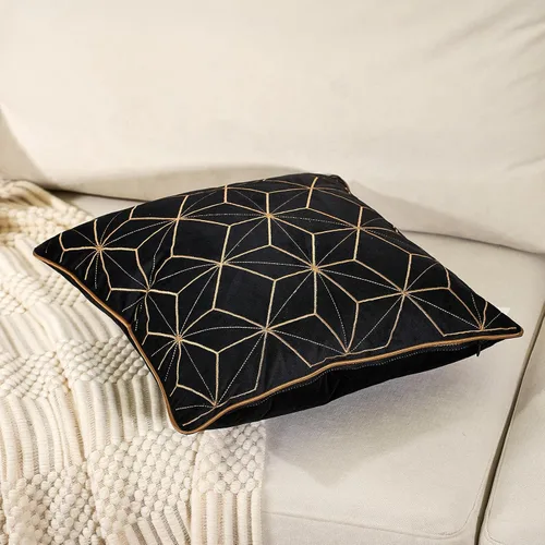 Vista 3 de Aeckself Funda de cojín de terciopelo negro 20 x 20 pulgadas, lujosa, moderna, cuadrada, con cuadros dorados, geométrica, bordada, funda decorativa