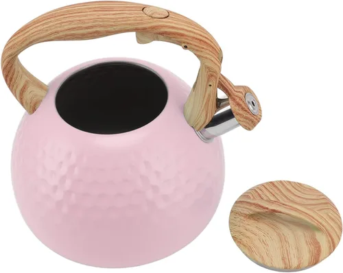 Vista 8 de Hervidor de té, tetera de acero inoxidable de 3 litros, estufa doméstica silbante, tetera versátil para estufa (9.1 in-rosa)