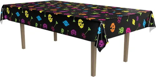 Vista 7 de Beistle Mantel rectangular de plástico de los años 80, 54 x 108 pulgadas, 2 piezas, mantel rectangular de plástico, manteles para fiestas