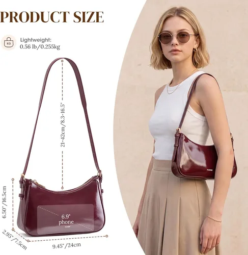 Vista 4 de S-ZONE Bolso de hombro pequeño para mujer, monederos hobo para trabajo y Borgoña