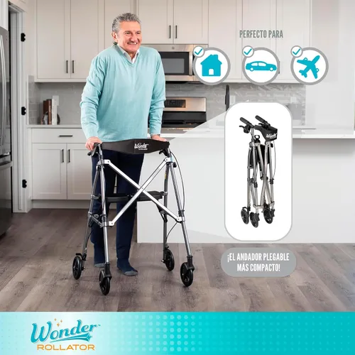 Vista 2 de Andador plegable con espacio para guardar Stander, andador rodante ligero con asiento para personas mayores y adultos, ayuda de movilidad de 4