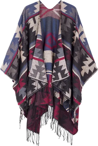 Vista 20 de Chales cálidos para mujer, cárdigan con frente abierto, estilo vintage, poncho