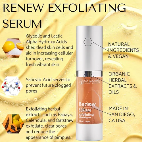 Vista 3 de RD Alchemy - Suero exfoliante natural y orgánico con ácido glicólico y ácido salicílico. El mejor exfoliante de piel para rejuvenecer y renovar