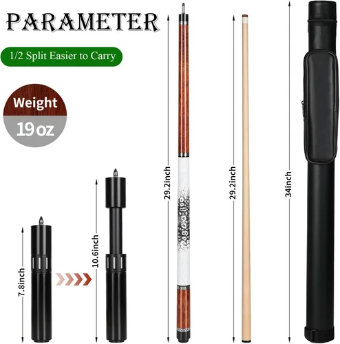 Vista 6 de lotmusic Advanced Pool Stick with Telescopic Cue Extension, Original Dyeing Brown Cue Sticks for Billiard Enthusiasts, 58'' Pool Cue Set with