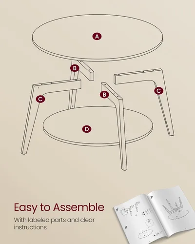Vista 7 de VASAGLE Colección MAEZO - Mesa de café redonda, mesa de centro de 2 niveles con almacenamiento, patas cónicas, transiciones curvas, 31.5 pulgadas