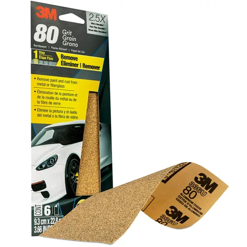 Vista 3 de 3M Papel de lija, 03035, grano 80, 3 2/3 in x 9 in, 6 hojas