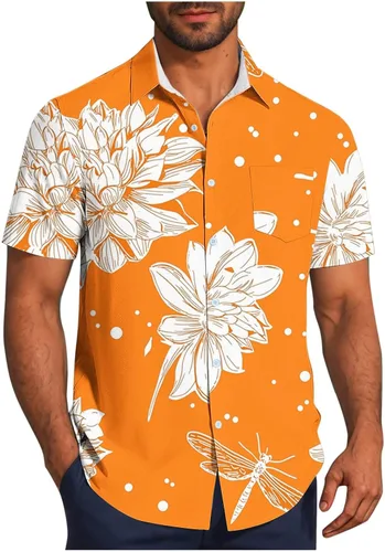 Vista 9 de Zeiyignr Camisa hawaiana para hombre con bolsillo, manga corta, con botones, resistente a las arrugas, para playa, fiestas en la piscina, vacaciones