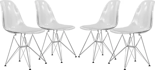 Vista 9 de LeisureMod Cresco - Comedor acrílico, base Eiffel cromada moderna y diseño de respaldo curvo, silla auxiliar ergonómica y ligera para el hogar