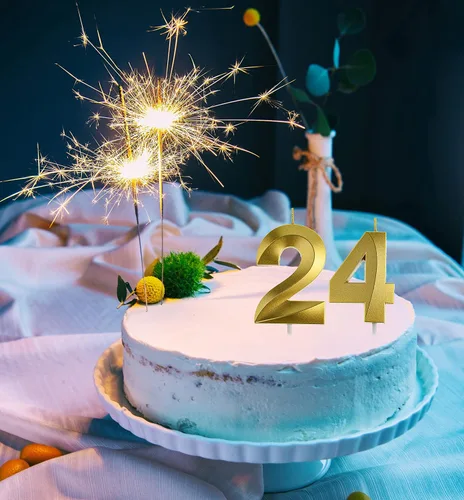 Vista 5 de Decoraciones de cumpleaños número 24 para mujeres y hombres, velas doradas