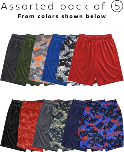 Vista 14 de Andrew Scott Pantalones cortos deportivos de baloncesto para niños con rendimiento activo y estilo de malla, varios paquetes