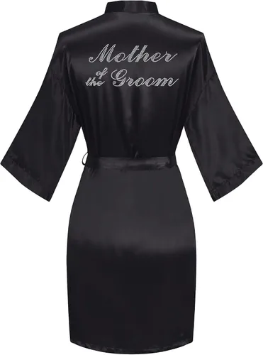 Vista 37 de Bata de boda para mujer, para novia, dama de honor, corta, de satén, kimono, batas de seda para prepararse, fiesta nupcial