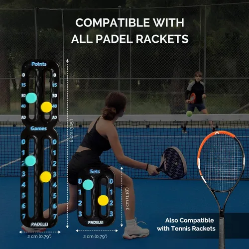 Vista 5 de Portador de puntuación de pádel y tenis para raqueta con adhesivo 3M + empuñadura perforada negra Se adapta a todas las raquetas de tenis y pádel