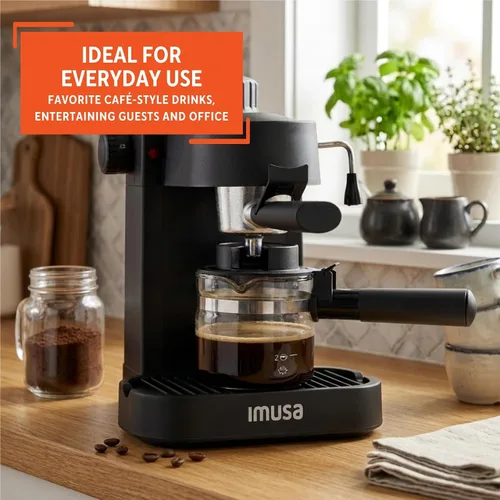Vista 7 de IMUSA Cafetera eléctrica de capuchino espresso para 4 tazas, color negro