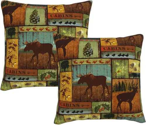 Vista 16 de Juego de 2 fundas de almohada cuadradas de 18 x 18 pulgadas, estilo retro, natural, cabaña, cisne, pez, pato, decoración para el hogar, sofá, fundas