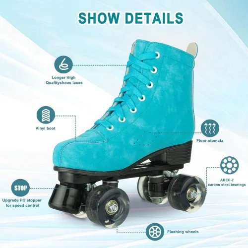 Vista 4 de Patines de ruedas para mujer, de doble fila, de piel sintética, con ruedas iluminadas, para exteriores