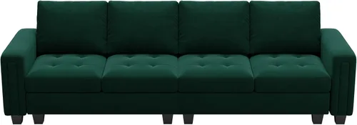Vista 7 de Belffin Sofá modular de terciopelo de 4 asientos, sofá seccional de 4 asientos para sala de estar, verde