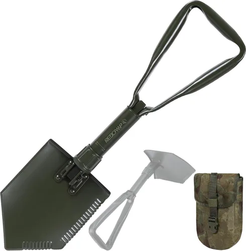 Vista 13 de REDCAMP - Pala plegable militar para campamento, herramienta de acero de alto carbono para cavar con mango triple con cubierta
