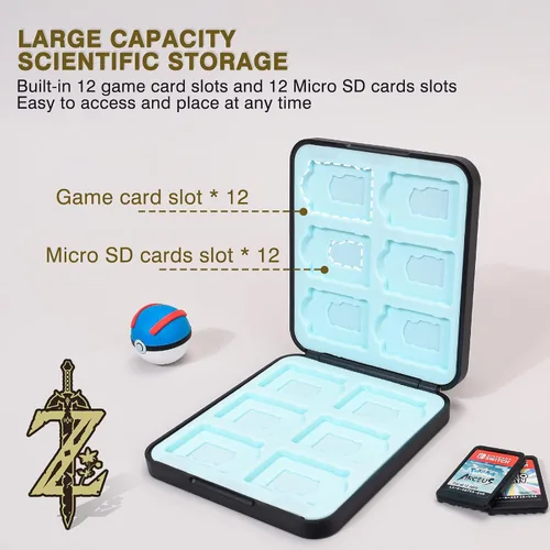 Vista 5 de DLseego Zelda - Funda de juego para Switch LiteSwitchSwitch OLED, 12 ranuras para tarjetas de juego y 12 ranuras para tarjetas Micro SD, caja