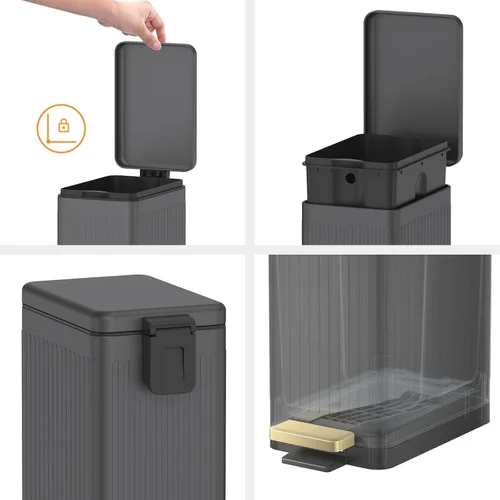 Vista 3 de Mbillion Cubo de basura para baño con tapa - Cubo de basura delgado de acero inoxidable con pedal - Papelera de metal - Cubo de basura rectangular