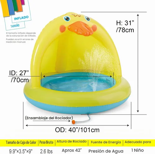 Vista 3 de Piscina para bebés con sombra, juego de piscina Sprinkle and Splash, bañera de pato al aire libre de 39 pulgadas