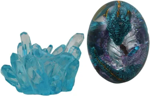 Vista 2 de Ebros Gift Fantasy Land of the Dragons - Pequeño dragón fósil cría durmiendo en cristal acrílico huevo con luz nocturna LED colorida, base de roca