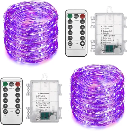 Vista 10 de Paquete de 2 Total 200 Luces LED de Hadas Luces de Cadena Operadas con Batería con Control Remoto y 8 Modos, 33 Pies Cable de Cobre Impermeable