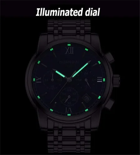 Vista 5 de Reloj de pulsera de cuarzo para hombre, analógico, acero inoxidable, cuero, cronógrafo, fecha, resistente al agua