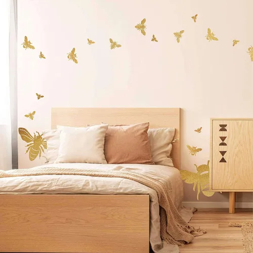 Vista 4 de Calcomanías de pared de abejas de abeja, decoración de pared de abejas doradas, calcomanías para despegar y pegar gold bee decor for walls, wall