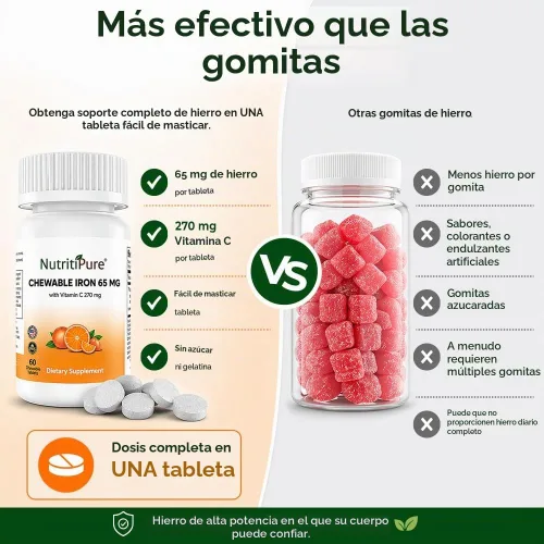Vista 5 de Hierro masticable 65 mg con vitamina C, sin azúcar, 60