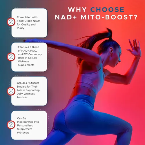 Vista 5 de NAD+ Mito Boost Suplemento con PQQ y B12, fórmula de coenzima celular, 60 cápsulas