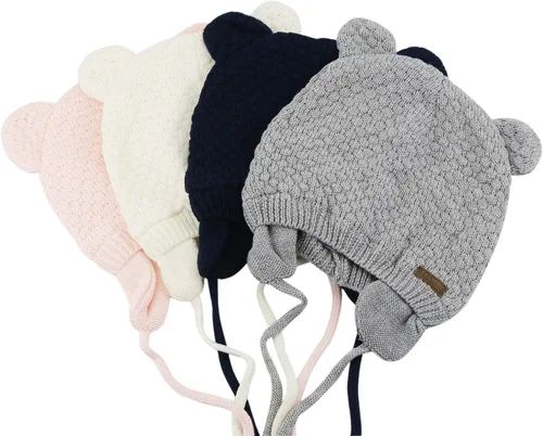Vista 5 de Bestjybt Gorro de bebé, lindo oso con orejeras y forro polar, gorro cálido para otoño e invierno