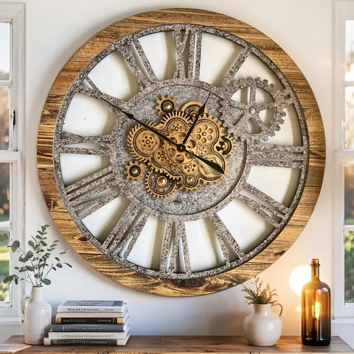 Vista 15 de ImprovingLife The Gears Clock - Reloj de pared con engranaje móvil real de 36 pulgadas, estilo vintage, industrial, de gran tamaño, rústico