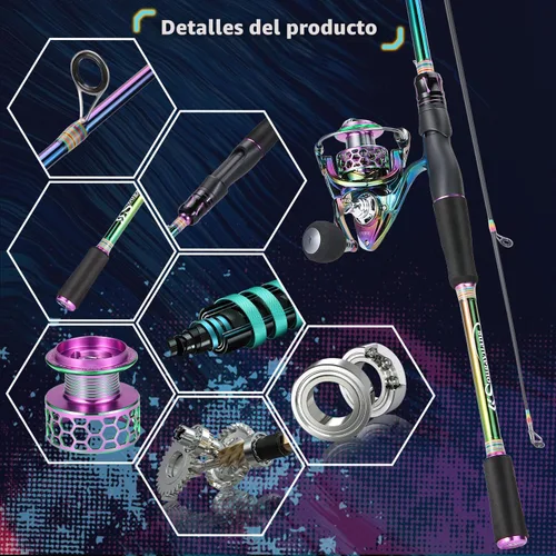 Vista 5 de Sougayilang Combo de caña de pescar giratoria, dos piezas de caña de pescar colorida Poratble de peso ligero con potente equipo de pesca para pesca