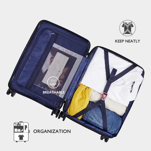 Vista 6 de Verage Greenwich EXT equipaje de mano, maleta rígida con ruedas giratorias con bolsillo frontal para viajes, aprobado por la TSA, Negro -, Recyle