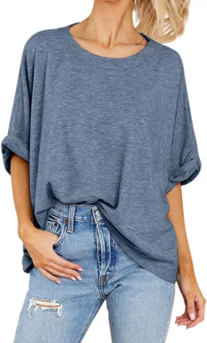 Vista 3 de Langwyqu Camisetas de gran tamaño para mujer, estilo casual, de verano, manga corta, ajuste holgado